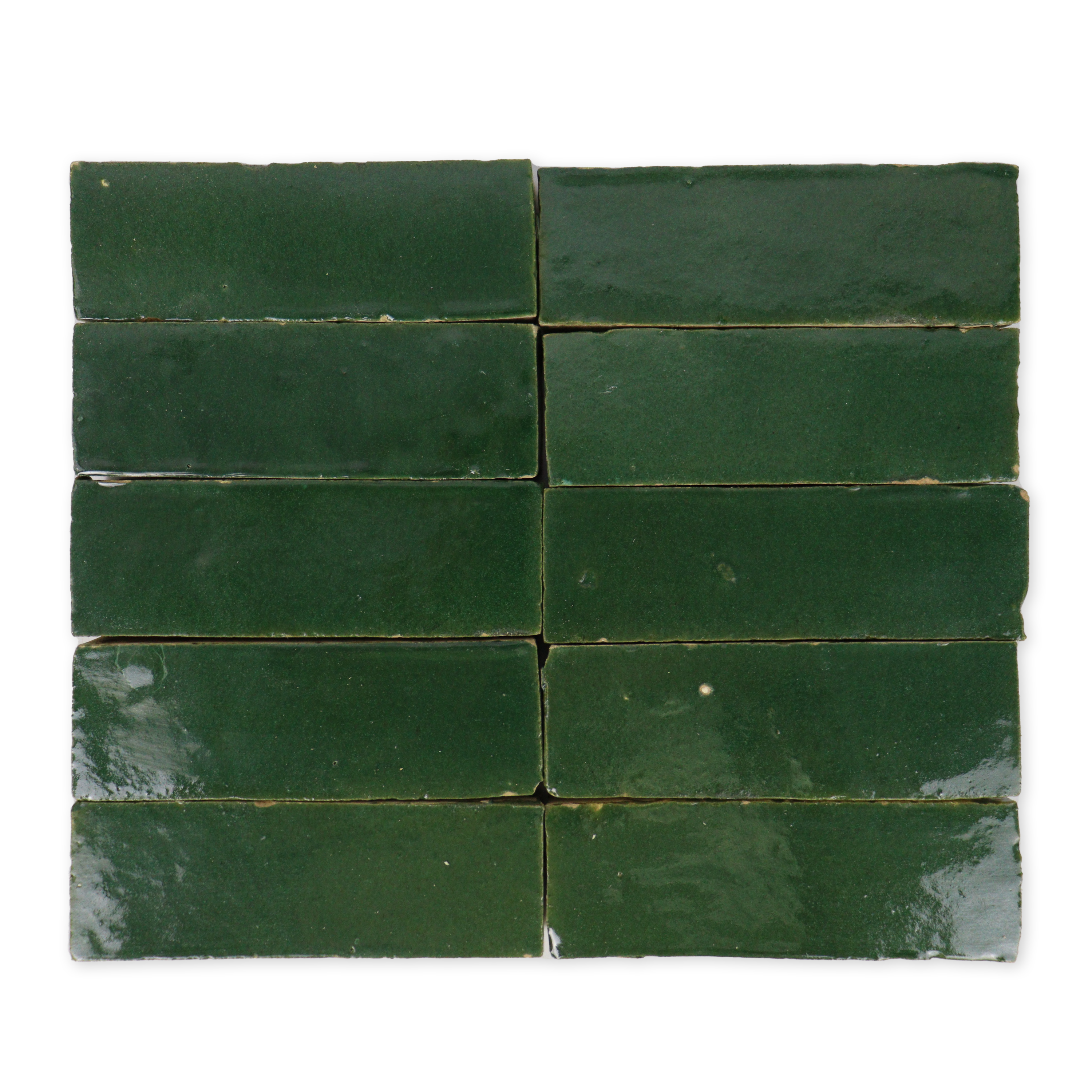 Handmade Moroccan Zellige 2x6 Emerald Green Bejmat Terracotta Tile