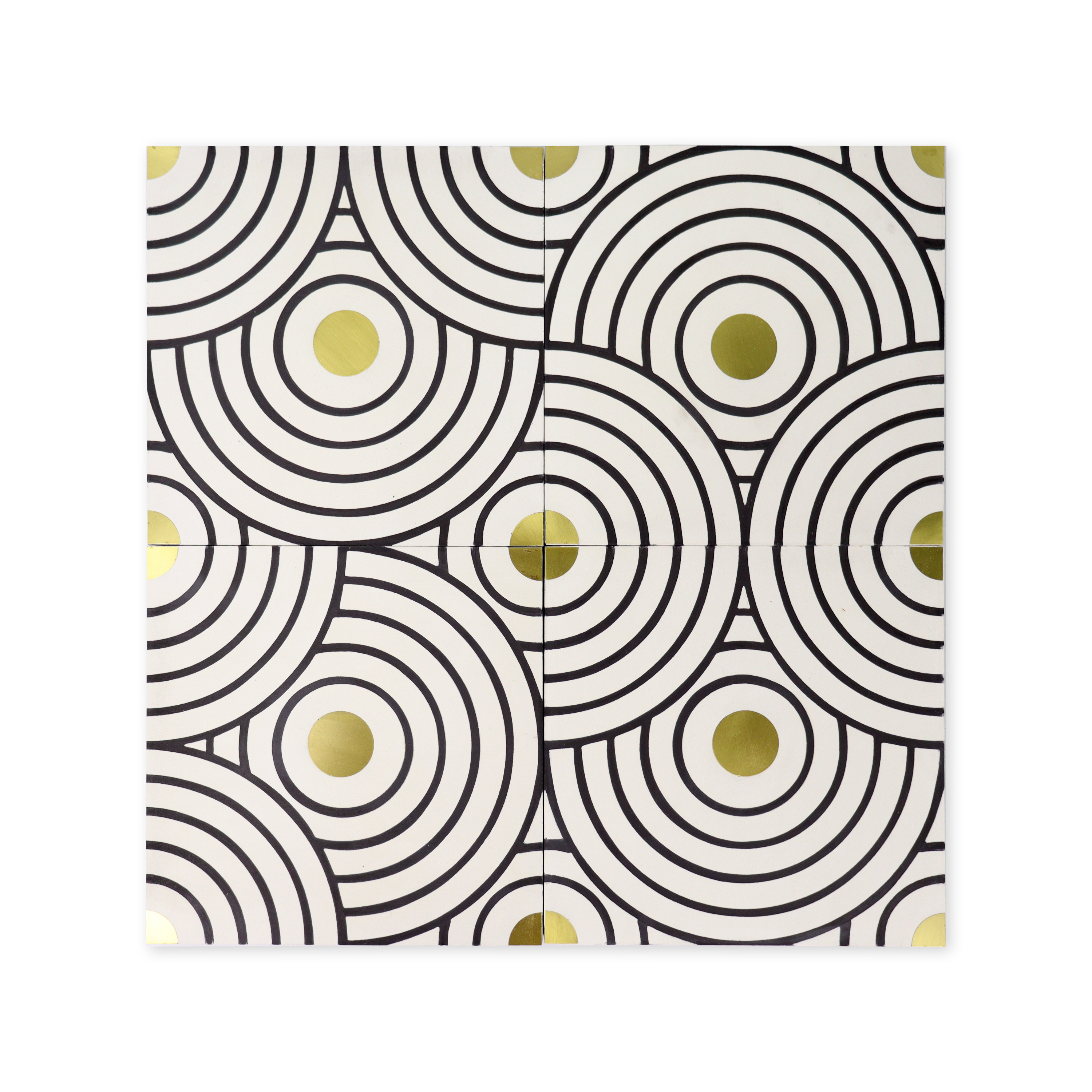 Bubbles® Black and White Cement Tile with Brass Inlay