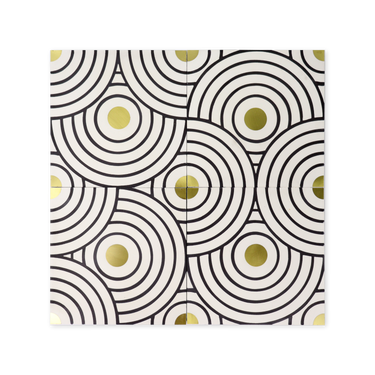 Bubbles® Black and White Cement Tile with Brass Inlay