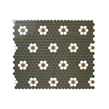 Metro Hex Glossy Green with White Flower Porcelain Mosaic Tile