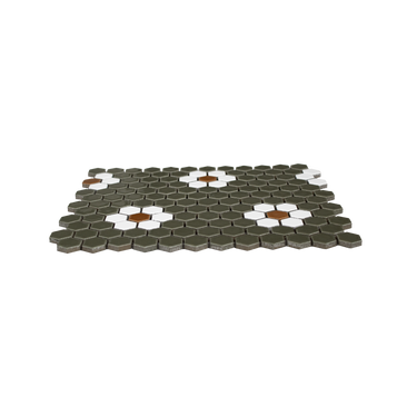 Metro Hex Glossy Green with White Flower Porcelain Mosaic Tile