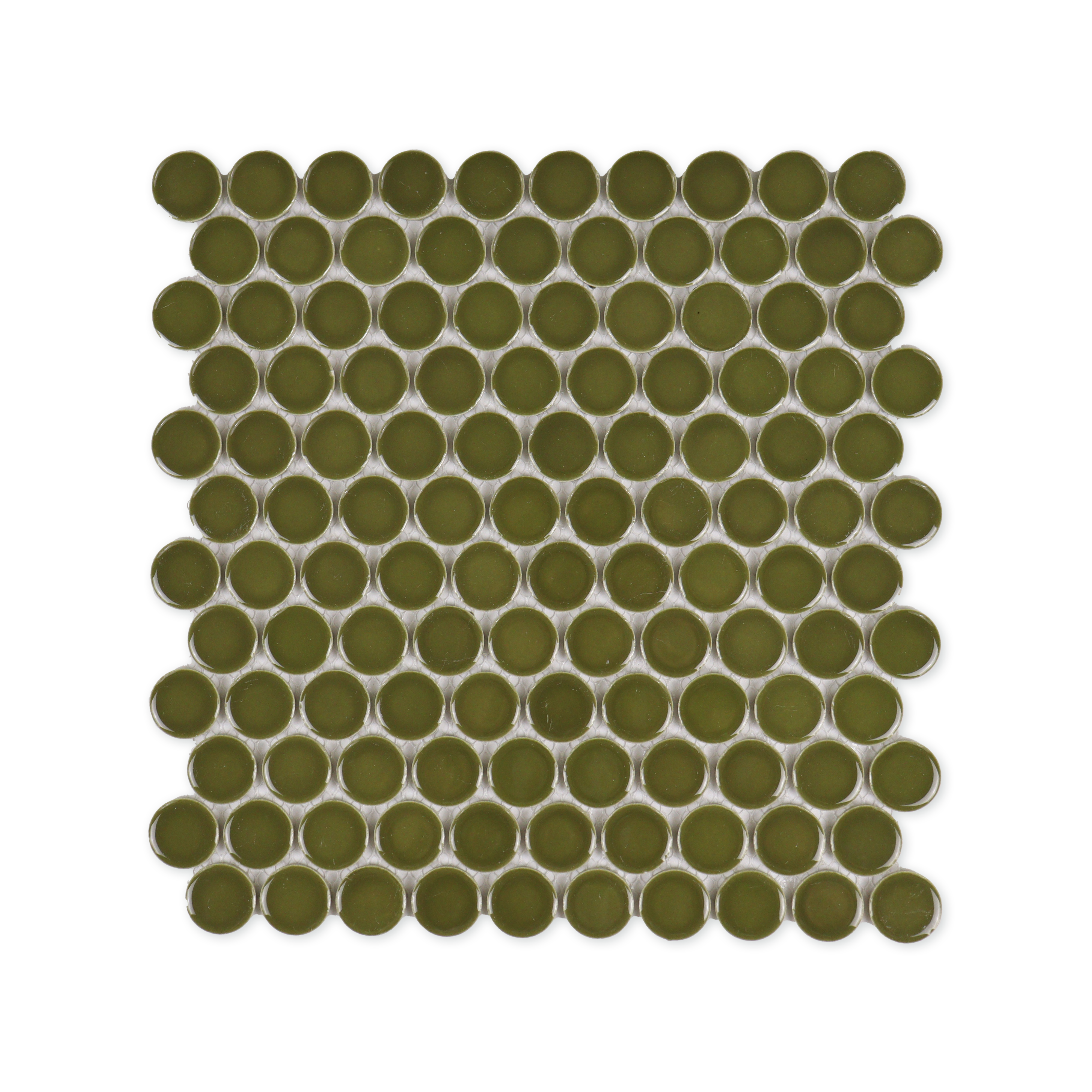 Olive Drab Green Glossy Jumbo Penny Round Mosaic Tile