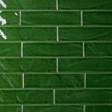 Handmade 2x8 Jade Green Glossy Undulated Subway Tile