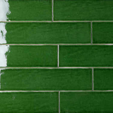 Handmade 3x12 Jade Green Glossy Undulated Subway Tile