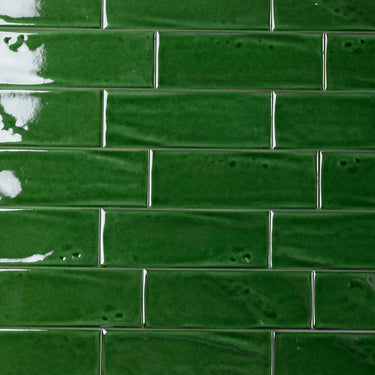 Handmade 3x8 Jade Green Glossy Undulated Subway Tile