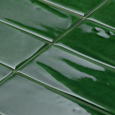 Handmade 3x8 Jade Green Glossy Undulated Subway Tile
