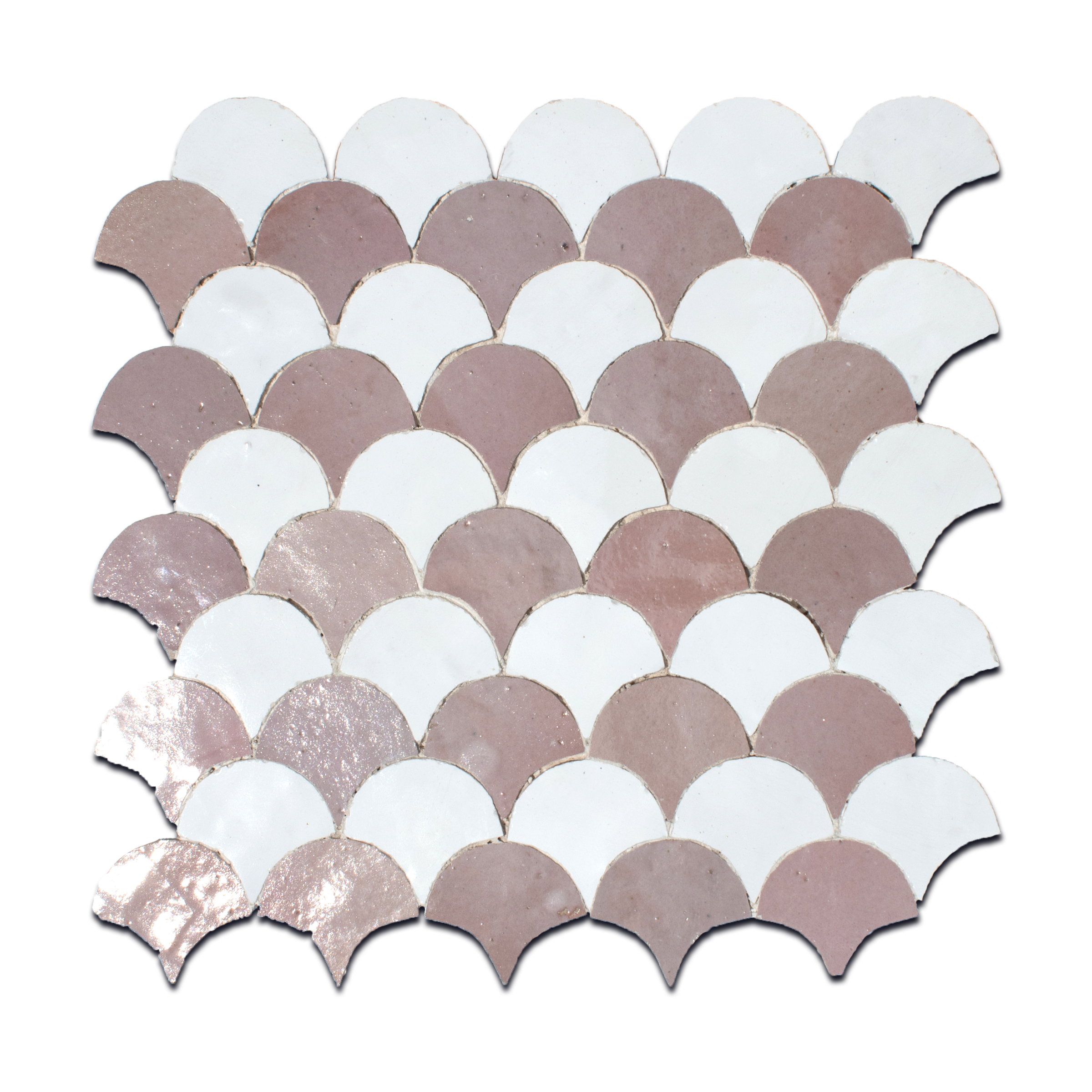 Zagara A Flat White with Pink Mini Fish Scale Moroccan Zellige Mosaic