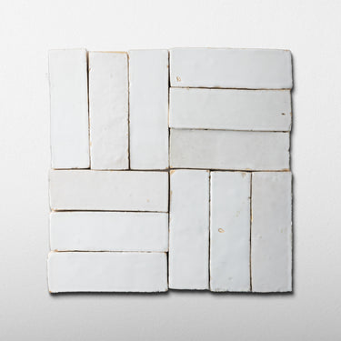 Handmade Moroccan Zellige 2x6 Pearl White Bejmat Terracotta Tile