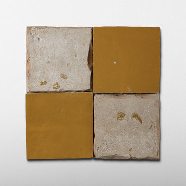 Handmade Moroccan Zellige 4x4 Chamomile Yellow Terracotta Tile