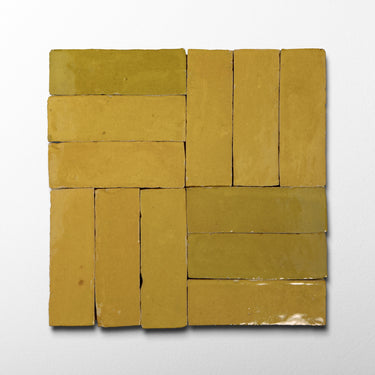 Handmade Moroccan Zellige 2×6 Chamomile Yellow Bejmat Terracotta Tile