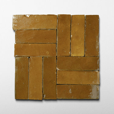 Handmade Moroccan Zellige 2x6 Caramel Bejmat Terracotta Tile
