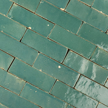 Handmade Moroccan Zellige 2x6 Mallorca Green Bejmat Terracotta Tile