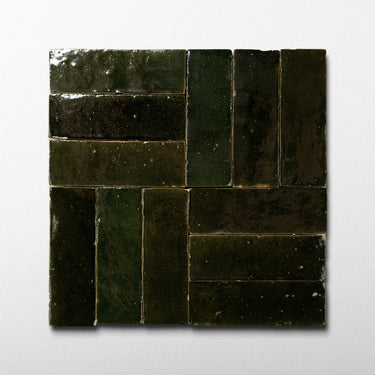 Handmade Moroccan Zellige 2x6 Hunter Green Bejmat Terracotta Tile