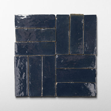 Handmade Moroccan Zellige 2x6 Deep Blue Bejmat Terracotta Tile