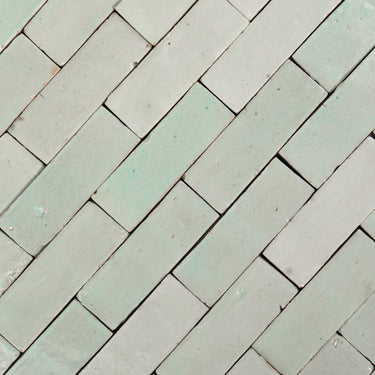 Handmade Moroccan Zellige 2x6 Celery Ice Green Bejmat Terracotta Tile