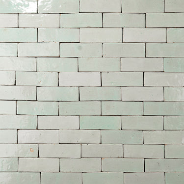 Handmade Moroccan Zellige 2x6 Celery Ice Green Bejmat Terracotta Tile