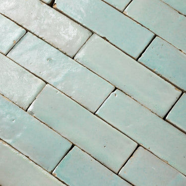 Handmade Moroccan Zellige 2x6 Celery Ice Green Bejmat Terracotta Tile