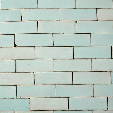 Handmade Moroccan Zellige 2x6 Celery Ice Green Bejmat Terracotta Tile