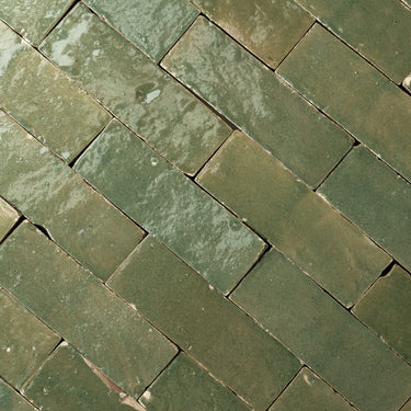 Handmade Moroccan Zellige 2x6 Olive Drab Green Bejmat Terracotta Tile