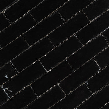 Handmade Moroccan Zellige 2x6 Noir Black Bejmat Terracotta Tile