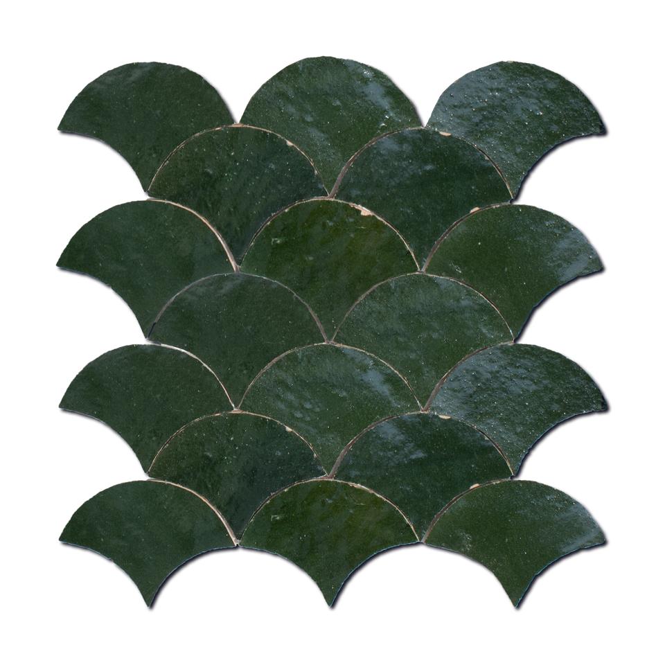 Hunter Green Jerusalem Grande Fish Scale Moroccan Zellige Mosaic