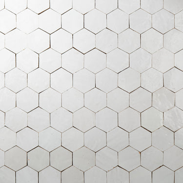 4" Hexagon Pearl White Moroccan Zellige Mosaic