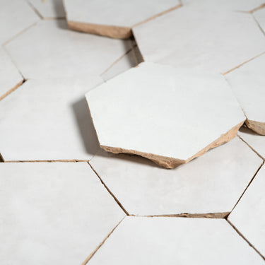 4" Hexagon Pearl White Moroccan Zellige Mosaic