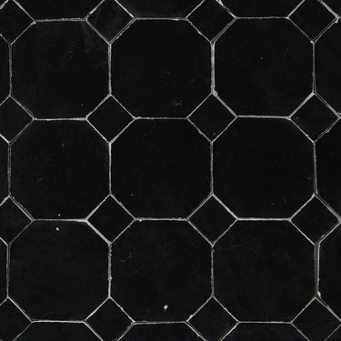 Noir Black Octagon with Noir Black Dots Moroccan Mosaic
