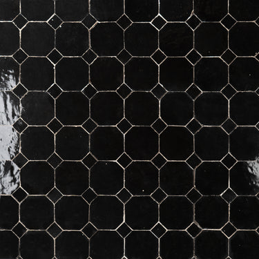 Noir Black Octagon with Noir Black Dots Moroccan Mosaic