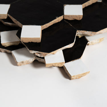 Noir Black Octagon with Himalayan Salt White Dots Moroccan Mosaic