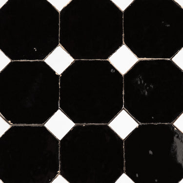 Noir Black Octagon with Himalayan Salt White Dots Moroccan Mosaic