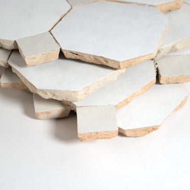 Himalayan Salt White Octagon with Pearl White Dots Moroccan Mosaic