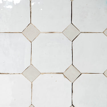 Himalayan Salt White Octagon with Pearl White Dots Moroccan Mosaic