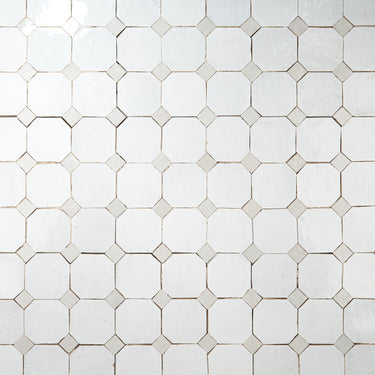 Himalayan Salt White Octagon with Pearl White Dots Moroccan Mosaic