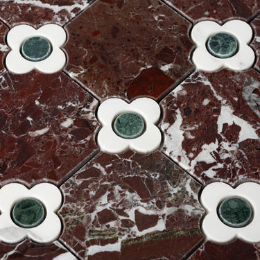 Floral Octagon | Rosso Levanto - Calacatta Viola - Verde Alpi Honed Mosaic Tile