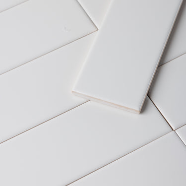 Handmade Brick 2x8 White Flat Glossy Subway Tile