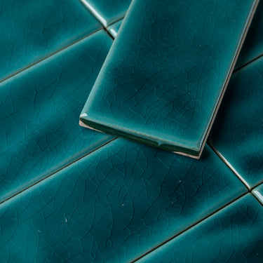 Handmade Brick 2x8 Aqua Crackled Glossy Subway Tile