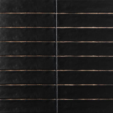 Handmade 2x10 Black Matte Undulated Subway Tile