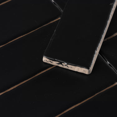 Handmade 2x10 Black Matte Undulated Subway Tile