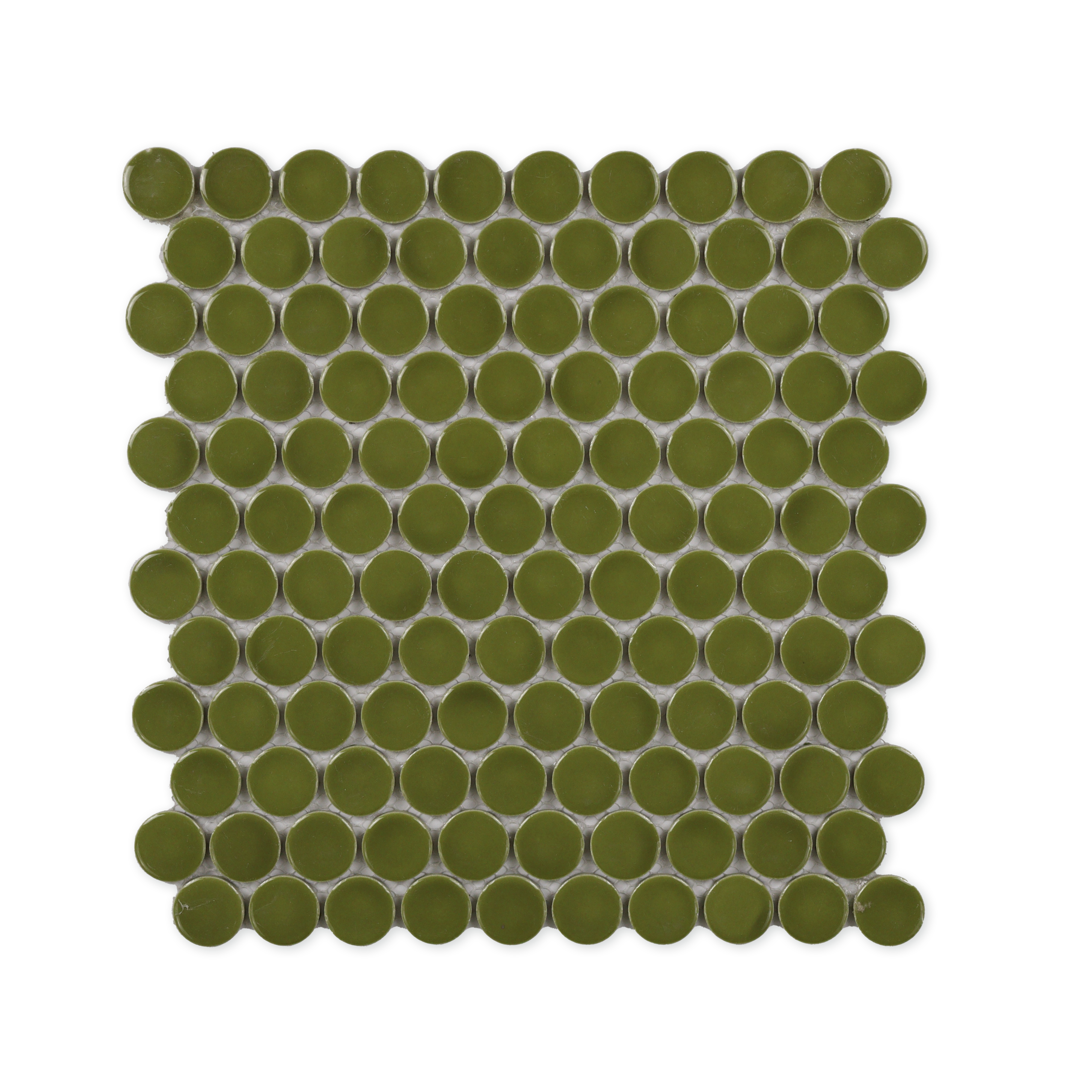 Artichoke Green Glossy Jumbo Penny Round Mosaic Tile