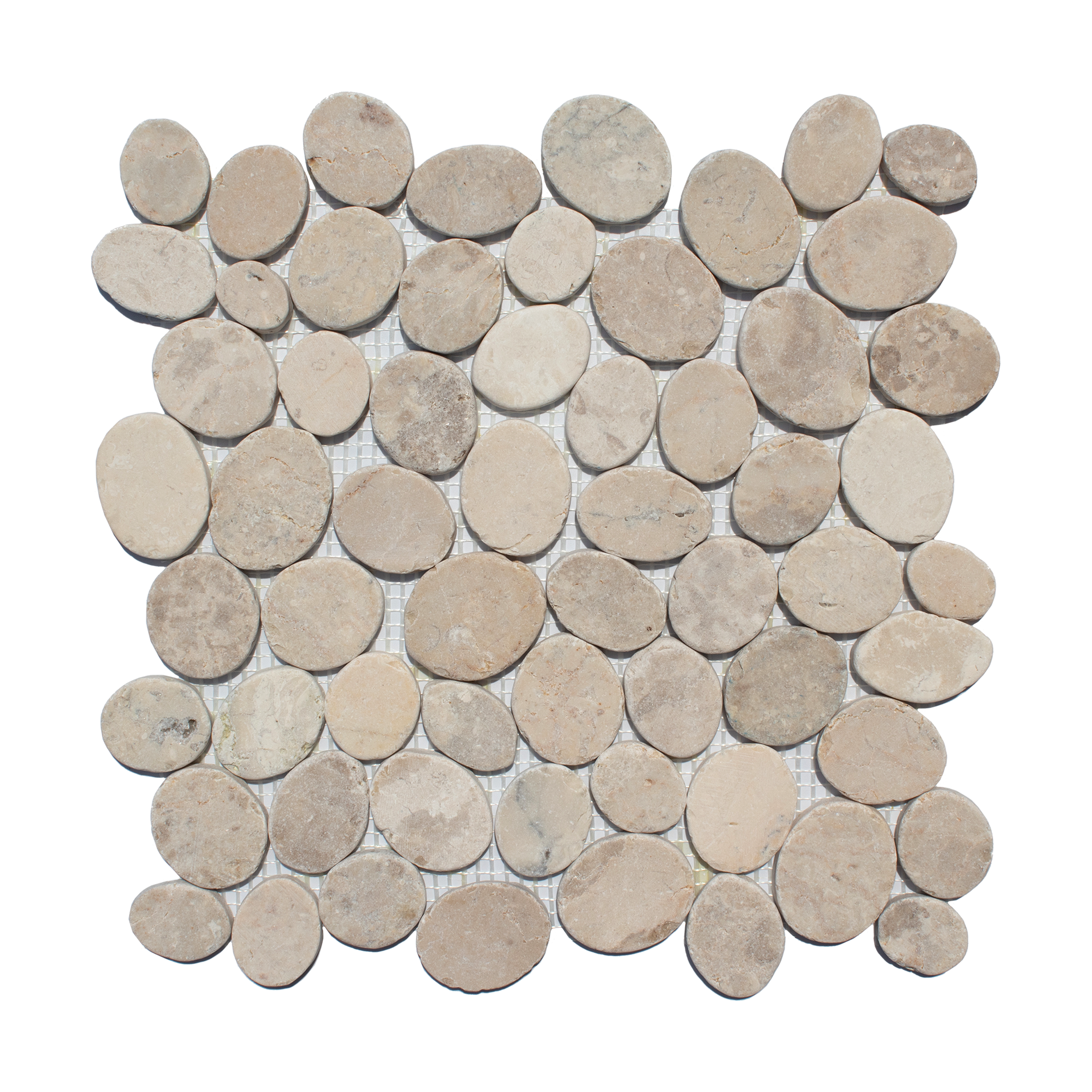 Pearl White Random Size Sliced Oval Pebble Stone Mosaic