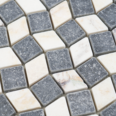 Mosaico Piazza Belgian Bluestone with Calacatta Viola Marble Tumbled Mosaic Tile