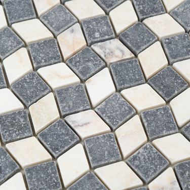 Mosaico Piazza Belgian Bluestone with Calacatta Viola Marble Tumbled Mosaic Tile