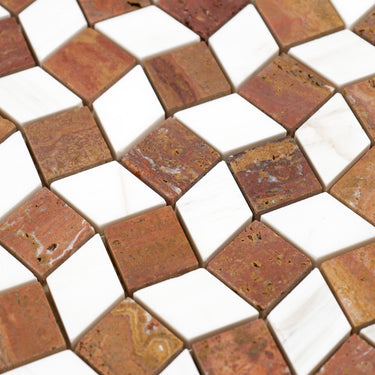 Mosaico Piazza Red Travertine with Dolomite Marble Honed Mosaic Tile