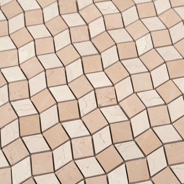 Mosaico Piazza Bianco Perlino with Rosso Perlino Marble Honed Mosaic Tile