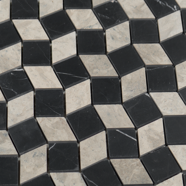 Mosaico Piazza Tala Grey with Nero Marquina Marble Honed Mosaic Tile