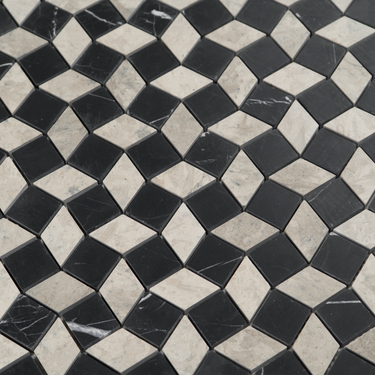 Mosaico Piazza Tala Grey with Nero Marquina Marble Honed Mosaic Tile