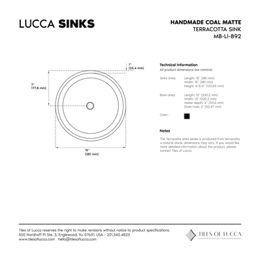 Handmade Coal Matte Terracotta Sink