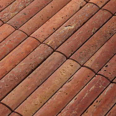Bamboo Red Travertine Honed Mosaic Tile