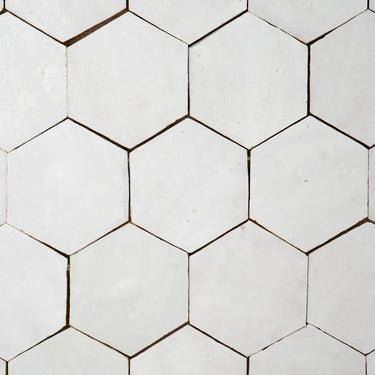 4" Hexagon Pearl White Moroccan Zellige Mosaic